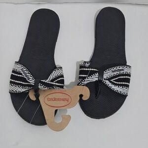 Havaianas St Tropez Fita Black White Thong Sandal Flip Flops Womens Sz 7